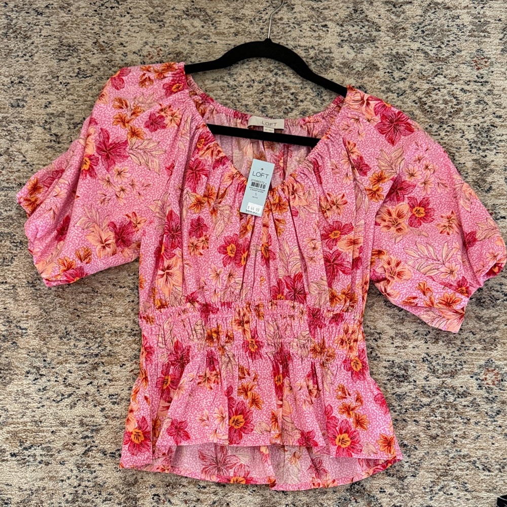 LOFT Petite Puff Sleeve Floral Blouse